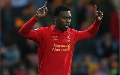 Daniel Sturridge points to the heavens after scoring for Liverpool.