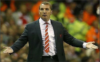 Brendan Rodgers appeals on the touchline during a Liverpool game