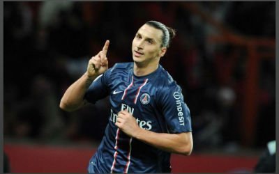Zlatan Ibrahimovic wheels away after scoring for Paris Saint Germain.