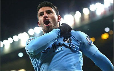 Sergio Aguero celebrates scoring a goal for Manchester City