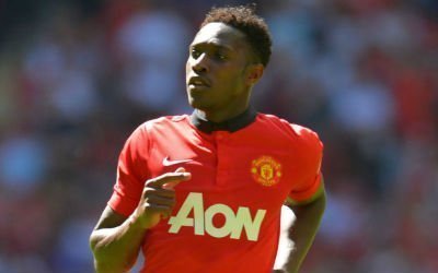 Danny Welbeck jogs back whilst playing for Manchester United