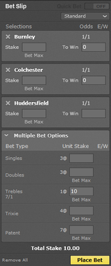 Image 2 Bet365 betslip showing three even money selections add up to 7 to 1